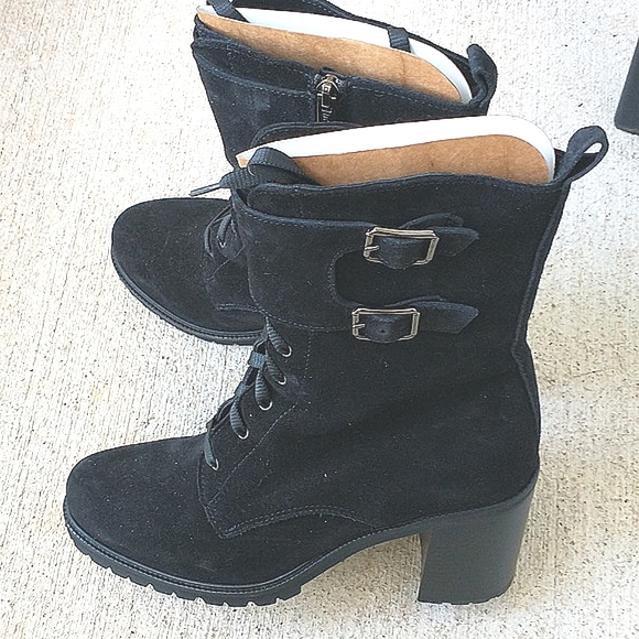 La Canadienne Black Suede Combat Boots - Picture 2 of 10
